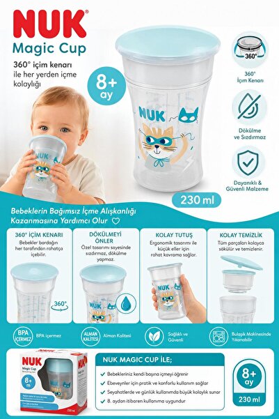 Nuk Magic Cup 230 ml 360° Damlatmaz Alıştırma Bardağı – 8+ Ay – BPA İçermez