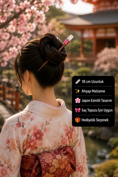 HER ŞEY NOTA www.herseynota.com Drvena štapić za punđu u japanskom stilu – 18...