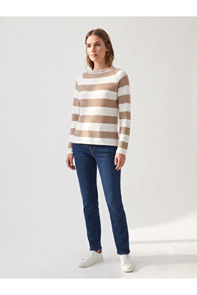 Neden Tekstil Women's Striped Knitwear Round Neck Slim Fit Sweater