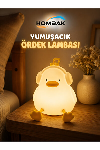 Hombak Sevimli Ördek Gece Lambası USB Şarjlı Dokunmatik Silikon LED Gece Lamb...