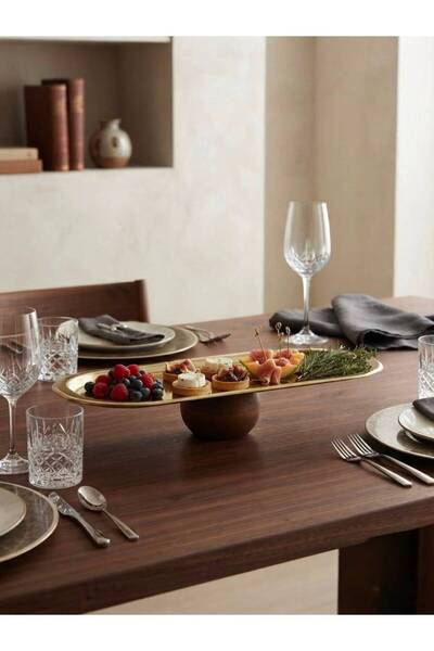 Rabo Craft Steel Metal Oval Serving Presentation Plate with Wooden Legs - 33X15