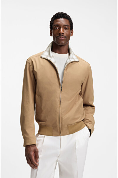 BOSS Men's Regular Cut Waterproof Beige Coat with Square Pattern Inside, Stan...