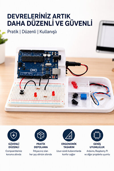 RobotikDepo Arduino UNO Breadboard Çalışma Standı ve Elektronik Komponent Düz...