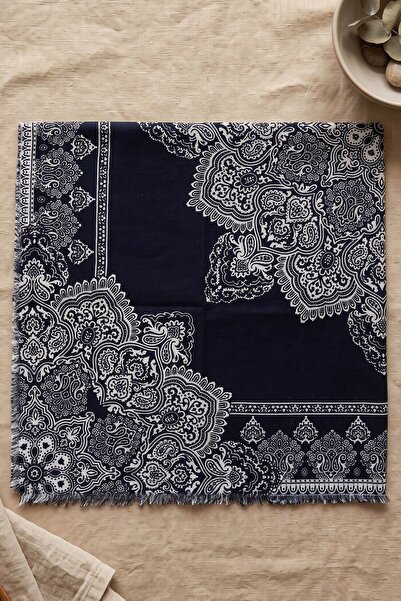 hadiora Women's Navy Blue White Ethnic Patterned Stylish Hijab Flared Scarf