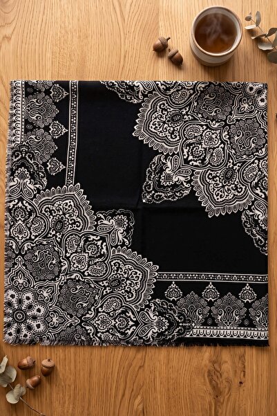 hadiora Women's Black and White Ethnic Patterned Stylish Hijab Flared Scarf