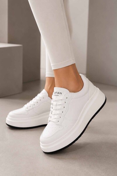 Lufian Women's White-Black Thick Sole Sneaker Daily Sports Shoes Comfortable ...
