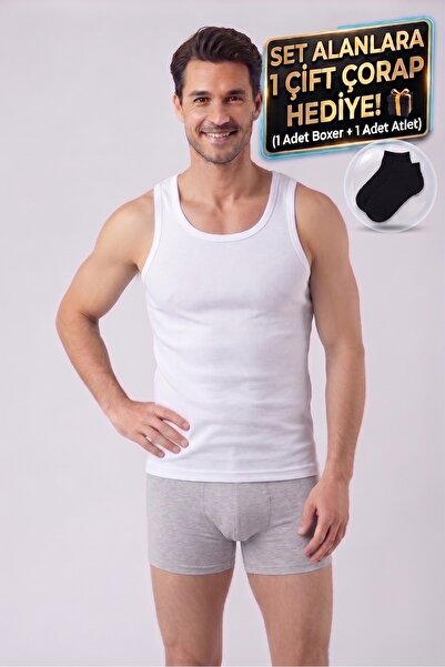 NACAR STORE Men's Socks Gift Set of 2 Cotton Lycra 1 Gray Boxer and 1 White U...