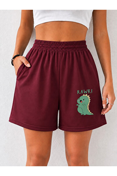 ZAVIXO Women's 100% Cotton Dinosaur Printed Black Shorts with Pockets and Ela...