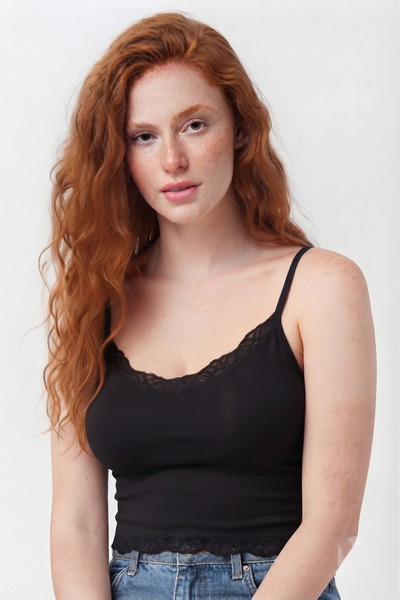 MİSTİRİK Dubara Model Lace Detailed Cotton Body Crop Strap Comfortable Comfor...