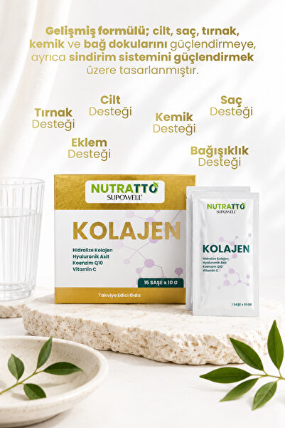 nutratto Hidrolize Kolajen Takviyesi Hyaluronik Asit ve Q10 İçeren 15 Saşe C Vitaminli Portakal Aromalı