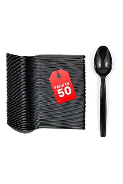 Duravel Disposable Plastic Spoons, Pack of 50, Heavy Duty Black Cutlery-Plast...