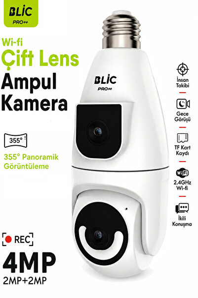 EXENAR Ampul Kamera 2.4G Wifi Bağlantılı Çift Lensli 1080p Çözünürlüklü 2+2 4...