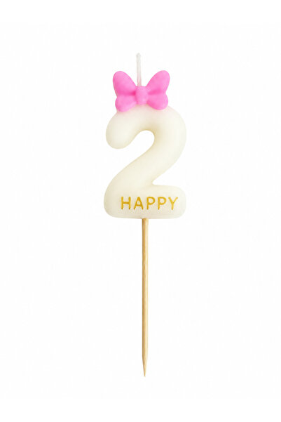 OEM Lumânare aniversară, cifra 2, cu fundita roz, handmade, 13 cm