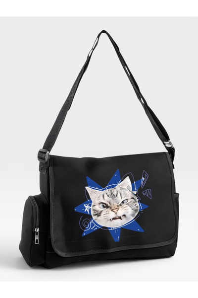 DEEFWEAR Cat Printed Unisex Black Messenger Bag Voluminous Postman Bag/ Lapto...