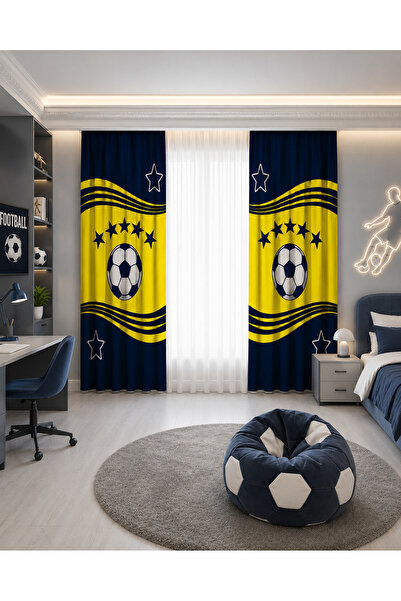 HOMESSA Yellow Navy Blue Fan Double Winged Children's Room Background Curtain