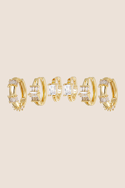 Hetra Gold Color Zircon Stone Baguette Stone 6-Piece Hoop Earring Set