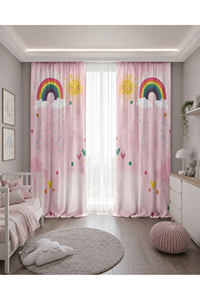 HOMESSA Rainbow Sun and Cloudy Double Winged Children's Room Background Curtain