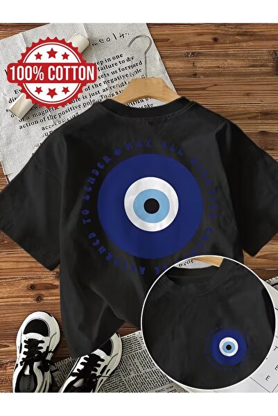 AEMİ Μπλουζάκι Unisex με στάμπα Nazar Boncuğu, Oversize, με λαιμόκοψη ποδηλάτου