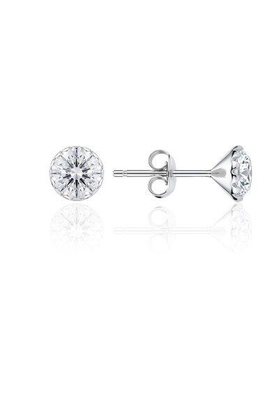 Söğütlü Silver 925 Ayar Gümüş Küpe Parlak Beyaz Zirkon Taşlı 6 mm Tektaş Küpe...