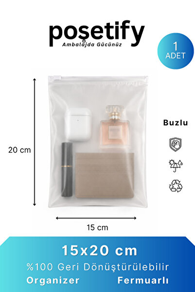 POŞETİFY Fermuarlı Organizer 15x20 Cm | 1 Adet | Buzlu Şeffaf Makyaj Çantası,...