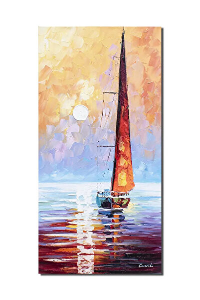 artnova Морски пейзаж с ръчно рисувана платноходка, Спокоен, 80x40см, маслена...