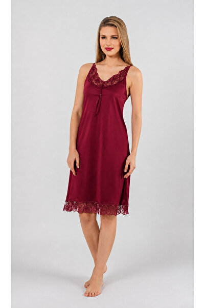 Altınay Women's Ring Viscose Guipure Collar Nightgown (Dress) with Straps and...
