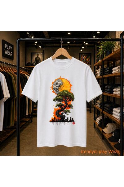 playwear Ivy Tree Moon Printed 100% Cotton Oversize Loose Regular Fit Crew Ne...