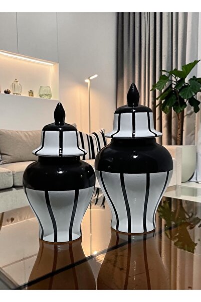 VERA HOME DECOR Luıse, Ceramic Hand-Painted Decorative Striped Shah Cube, Vase