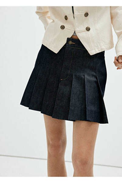 MANGO Woman Pileli denim etek