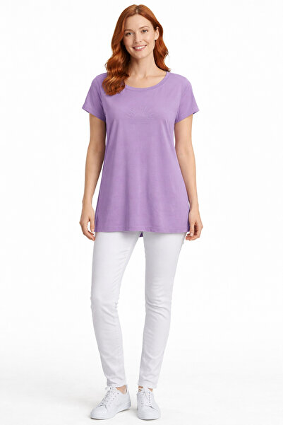 Neden Tekstil Women's Lilac Color Relaxed Fit Short Sleeve T-Shirt