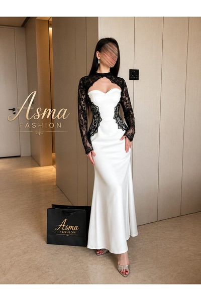 Asma Fashion Luxury Ivory White Long Mermaid Evening Dress