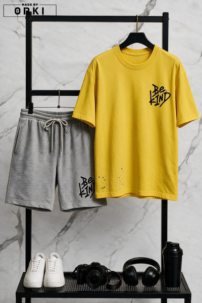 EFFRENATU Set de pantaloni scurți unisex din țesătură de bumbac imprimată Be ...