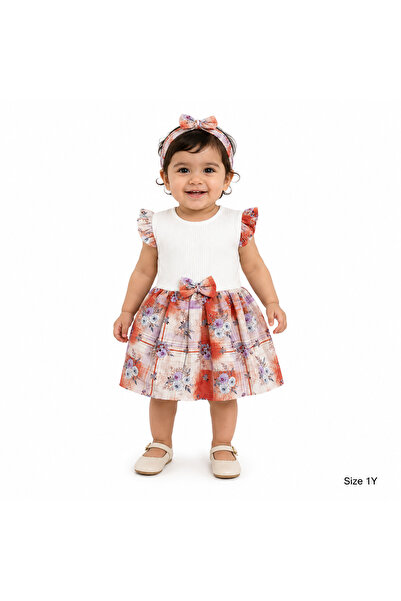 Generic Girls Floral Ruffle Bowknot Dress with Headwear