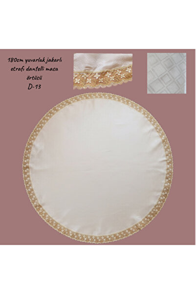 LACASA HOME LINEN 180cm Round Tablecloth with Lace Around the Edge in Jacquar...
