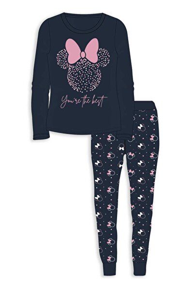 Disney Pijama Minnie albastru marin, 4-9 ani, cu imprimeu flexibil, talie ela...