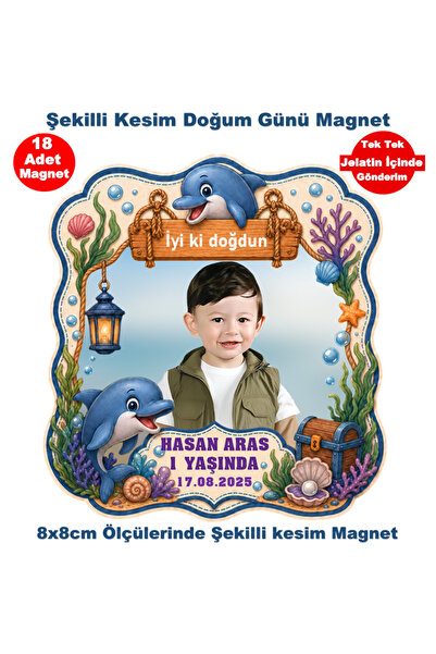 Elara Tasarım Yunus Balığı Temalı Şekilli Kesim 18 Adet Fotoğraflı Kişiye öze...