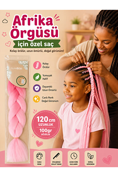 Rhea Company Premium Afrika Örgüsü Saçı 120 cm 100 gr - Ombre Pembe