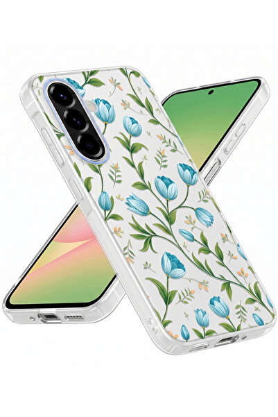 Rivor Samsung Galaxy A37 Uyumlu Kılıf Kamera Çıkıntılı Mavi Lale Desenli İnce...