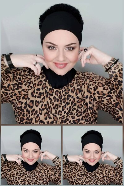 FLORA TEKSTİL Hijab Ruffled Bonnet Bun Shawl Bon23502 - Tr