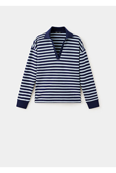 MANGO Woman Çizgili polo yaka kazak