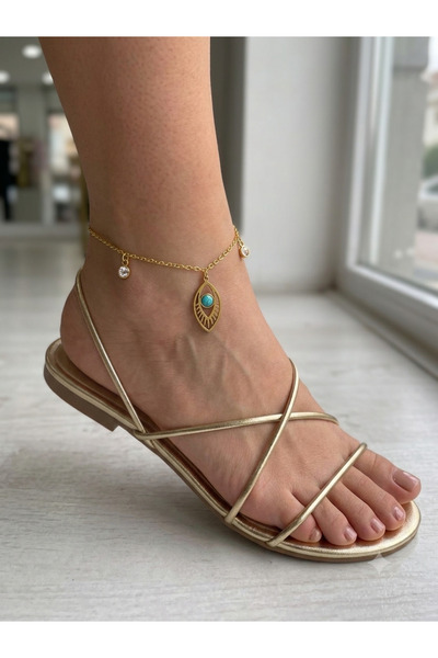 stainless steell Women's Steel Pendant Blue Stone Marquise Eye Design Anklet