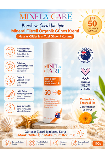 Minela Care Special Spf 50+ Sunscreen and Moisturizing Mineral Filtered Cream...