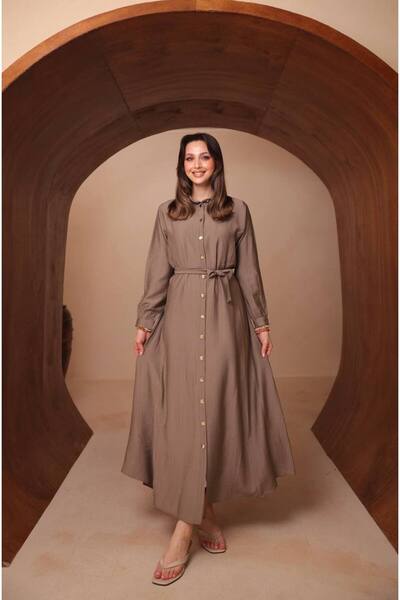 Caddebostan Moda Γυναικείο φόρεμα Ferace με κουμπιά, ζώνη, μακριά μανίκια, κα...