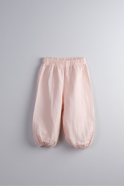 Bondberro 100% Cotton Muslin Fabric Baby Girl and Child Loose-Fit Pants (Powder)
