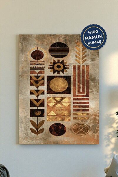 Soyut Desen Kanvas Tablo - Altın ve Kahverengi Vurgusu Gerdirilmiş Kanvas