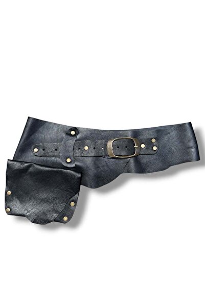 Yılday Gür Butik Cedarvale Black Leather Belt with Pockets - Functional Speci...
