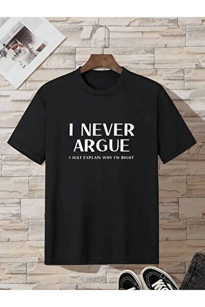 01THEONE تي شيرت رجالي بطباعة Never Argue - رقبة دائرية، مقاس عادي، قماش مرن ...
