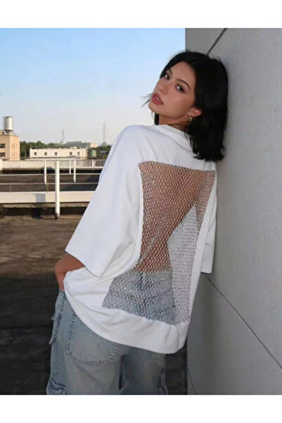 DEEFWEAR Γυναικείο μαύρο μπλουζάκι oversize με πέτρινη κεντητή λεπτομέρεια στ...