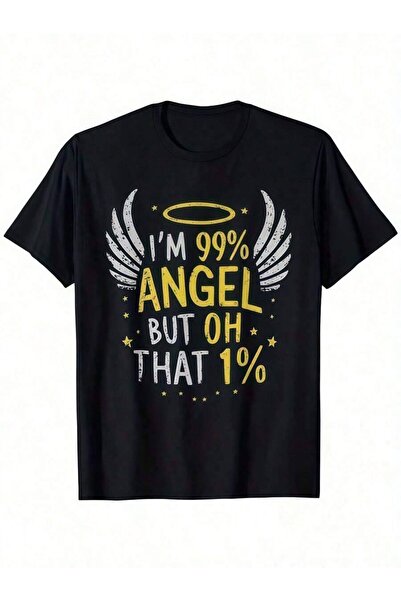 Astogria13 تي شيرت رجالي مطبوع عليه "I'm Angel" بتصميم مضحك، قميص أسود ثقيل ا...