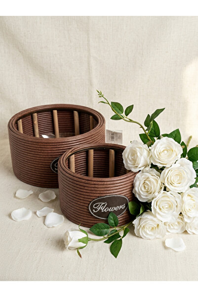 Adeem Set of Round Brown Wicker Baskets, Set of 2